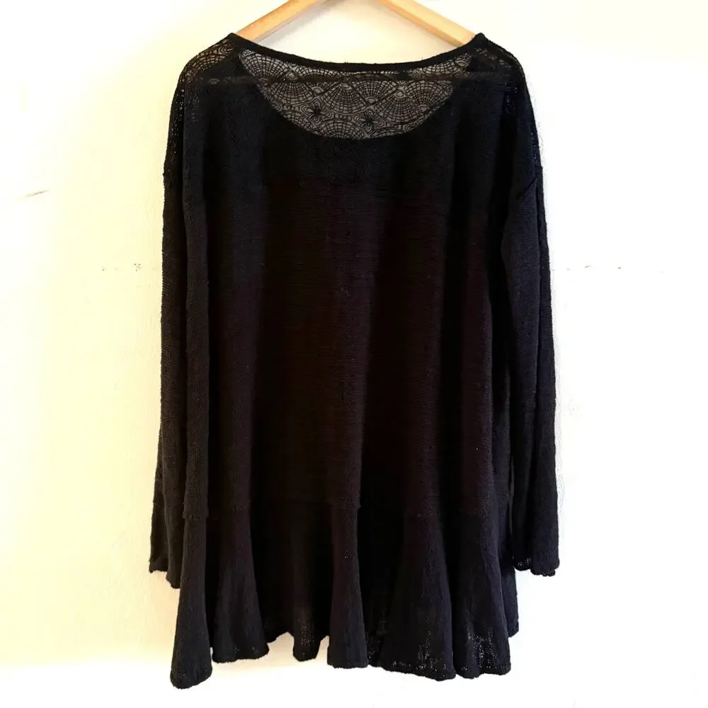 Free People Kristobel Lace Knit Peplum Sweater Top OB414391 Black Size‎ Large
